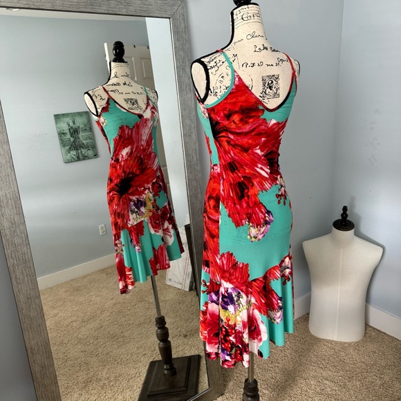 Floral Brightly Colored Asymmetrical Tropical Vacation Dress SMALL - Picture 4 of 6